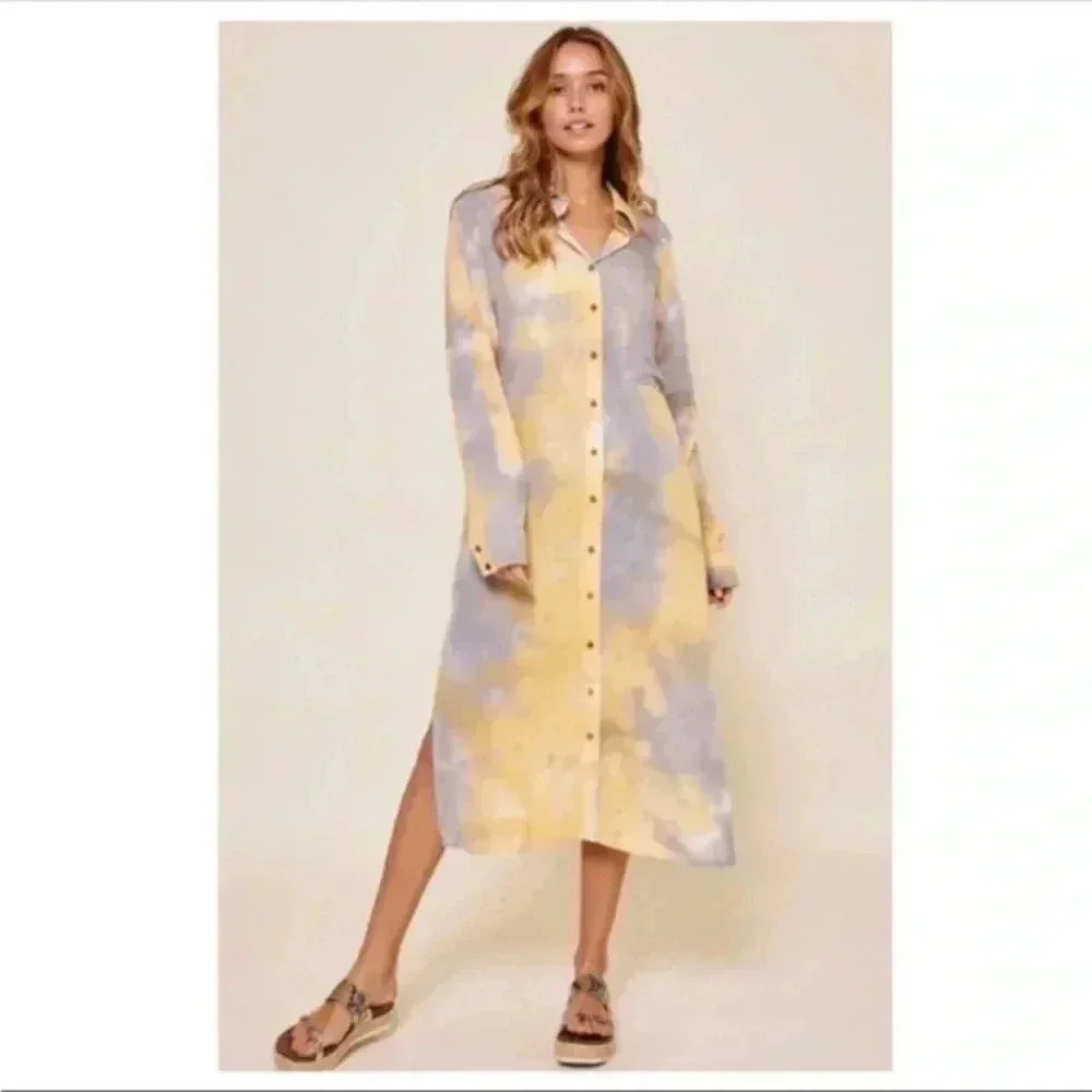 BNWT Time After Time Tie-Dye Linen Shirt Dress